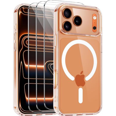 Coque Magnétique pour iPhone 17 Pro 6,3 Pouces, Anti-Rayures, Anti-Dérapante, Etui de Transparent TPU Protection, avec 3 Verre Trempé et Outil d'Installation Facile, Compatible avec MagSafe (1/5)