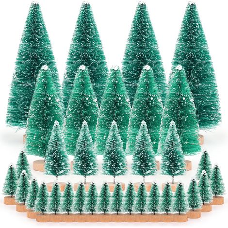 Lot de 34 mini sapins de Noël - Vet - Bosse à bouteille - Pou décoation de table, bicolage, décoation de Noël - 4 tailles - 4,5 cm/6,0 cm/8,5 cm/12,5 cm (1/5)