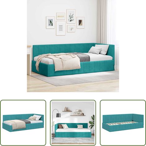 vidaXL Canapé lit - Cadre de lit d'angle Turquoise 90 cm x 190 cm Velours (1/5)