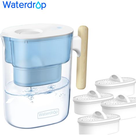 Waterdrop Chubby 3.5 L Water Filter Jug with 1 x 90 Day Filter Cartridge, Reduces Limescale, Chlorine, Lead, Copper in Water, NSF Certified, BPA-Free, Blue (With 4 Litre Filters) (1/5)