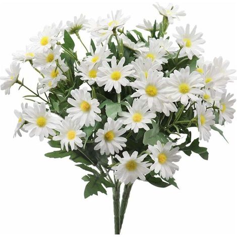 künstliche Gänseblümchensträuße, je 24 Köpfe, rustikale Nachbildung, farbechte Kunststoffblumen für Tisch, Fenster, Balkon, Heimdekoration (Weiß) (1/5)