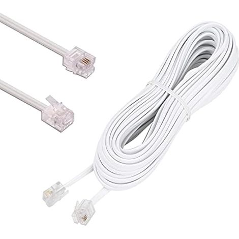 10m Câble Téléphonique RJ11 Câble Modulaire Câble Western RJ11-RJ11 Prise Câble Plat Prise Téléphonique Modem Routeur Fax ISDN DSL VDSL Internet Blanche (1/5)