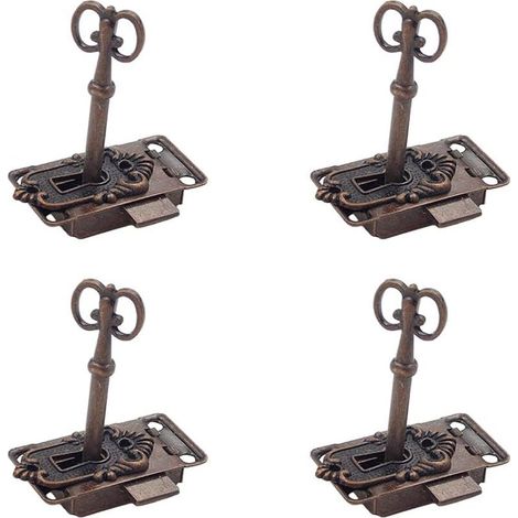4 Stück Vintage Schloss Set Antik Möbelschloss Schranktürschloss Antik Vintage Schranktürschloss Antikes Schloss und Schlüssel Dekoratives Möbelschloss Schrankschloss für Schließfächer (1/5)