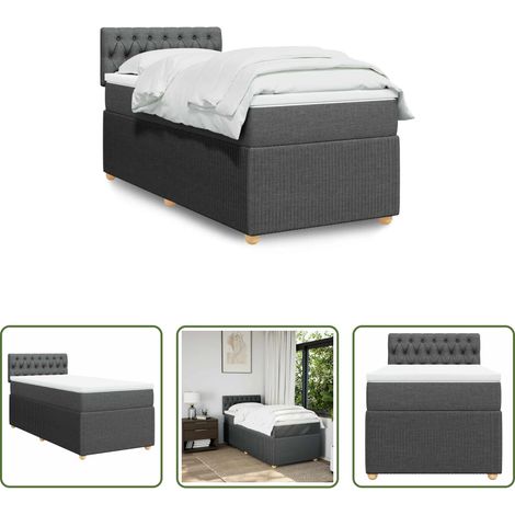 vidaXL Surmatelas - Sommier à lattes de lit avec matelas Gris foncé 80x200 cm Tissu (1/5)