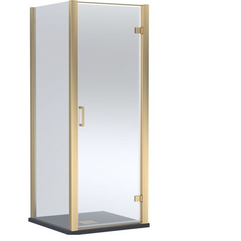 Balterley Ellenhall Hinged Shower Door with 6mm Glass, Side Panel & Slimline 900x900mm Shower Tray, Brushed Brass/Black