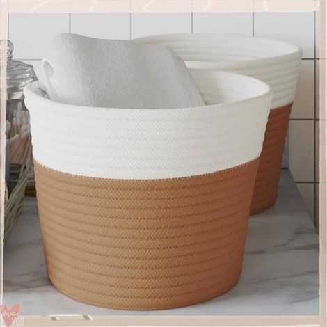 358454 Paniers de rangement 2 pcs marron et blanc 24x18 cm coton (1/5)