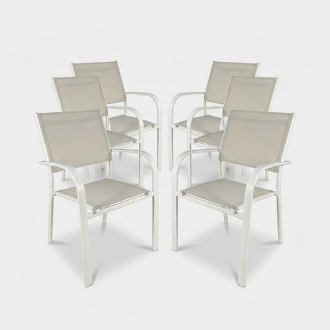 Lot de 6 chaises de jardin empilables en aluminium blanc (1/5)