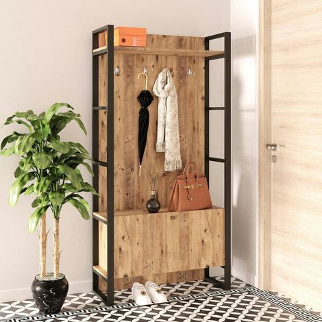 Vestiaire d'entrée rustique chic 1 rangement bas 1 étagère JENA (1/5)