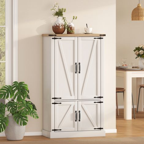 Aparador de cocina, mueble de cocina con 4 puertas, 6 especieros y estantes ajustables, 76,3 x 40 x 136 cm, blanco