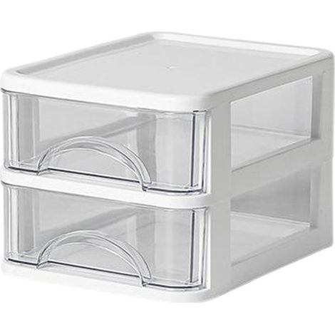 Boîte de rangement de cuisine en plastique transparent blanc, empilable et à deux compartiments, avec tiroirs, idéale pour ranger le café, le thé, le sucre et la crème à café sur le plan de travail. (1/4)