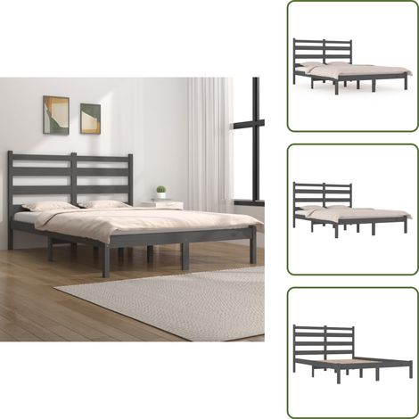 Massivholzbett Grau Kiefer 200x200 cm - Massivholzbette - Kiefernbett - Doppelbett - Holzbettrahmen - Bettgestell Grau (1/5)
