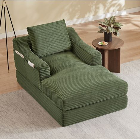 Fauteuil lounge convertible vert en mousse avec revêtement effet velours côtelé et design double couche