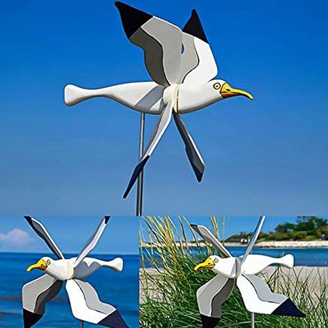 Moulin A Vent Forme De Mouette - En Métal Et Plastique - Pour Jardin Extérieur - Hauteur Réglable 23,5 À 45 Cm - 1 Pièce (1/5)