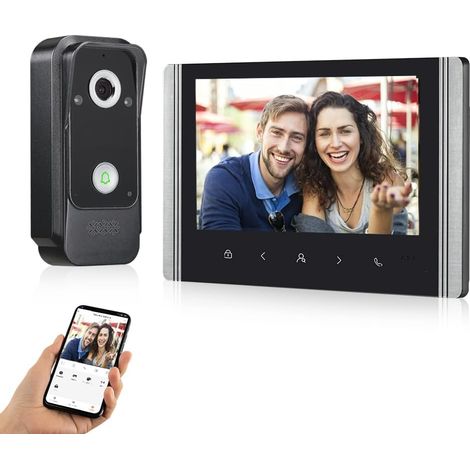 Système de Visiophone 4 fils AHD 1080P, Sonnette avec Écran 7 pouces et 10 Sonneries, Étanche IP65, Vision Nocturne Infrarouge, Déverrouillage par Écran (1/5)