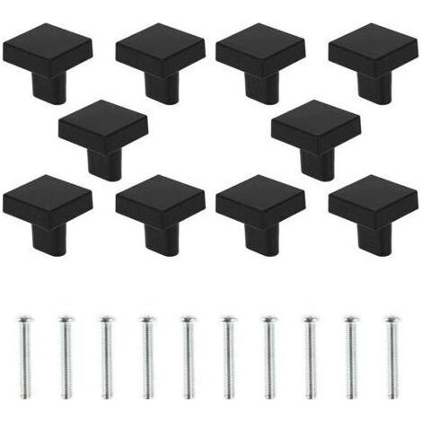 Lot de 10 poignées de porte carrées en alliage de zinc avec vis pour armoire, tiroir, commode - Noir (1/4)
