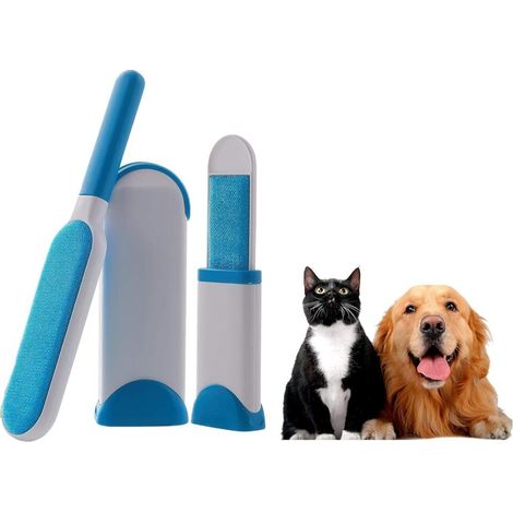 Tierhaarbürste – Bürste mit selbstreinigendem Sockel – Blau und Weiß – Kamm für Erwachsene zur Entfernung von Katzen- und Hundehaaren