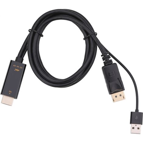 Adaptateur Hdmi vers Displayport - 4K 60 Hz - Câble USB 2.0 intégré 1,8 m - Pour Ordinateur Portable et Fixe (1/5)