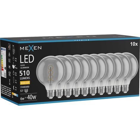 Mexen Vintis 10x Ampoule filament spirale LED E27, G95, 6W, Chaud - 2700K, 510 lm, fumé - L167-E27-0627-70x10 (1/5)