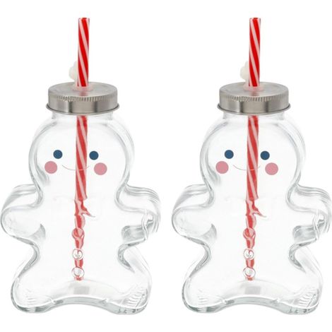 Novaliv 2x tasses à vin chaud 440 ml Tasse de Noël personnalisée avec paille - Bonhomme en pain d'épices comme tasse à vin chaud - Tasse à motif de