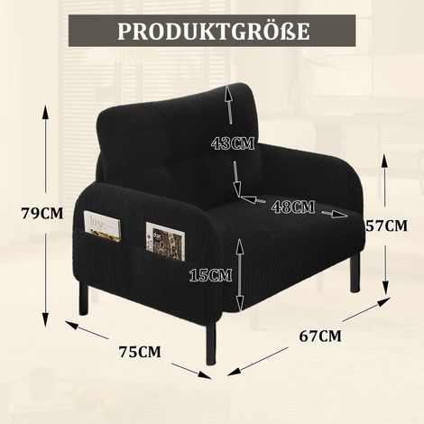 Fauteuil relax en tissu velours, assise profonde, accoudoirs avec poches latérales, structure solide pour salon, chambre ou bureau (1/4)