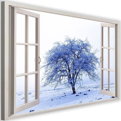 Tableau fenêtre, arbre enneigé 2 - 120 x 80 cm (1/5)