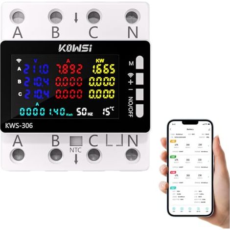 Compteur électrique triphasé à 4 fils, compteur intelligent WiFi Tuya 9 en 1 avec écran LCD, compteur triphasé numérique sur rail DIN, compteur triphasé étalonné pour systèmes de mesure de puissance