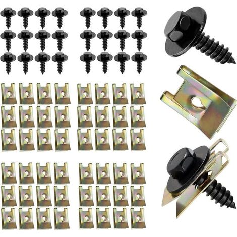 CSPARKV 100Pcs Kit de Fixation Clips Vis Plaque Cache Protection Sous Moteur,Vis Carrosserie Voiture,Vis Clips Carrosserie Plastique Voiture,pour Ailes Voitures et Panneau Porte Intérieur (1/5)