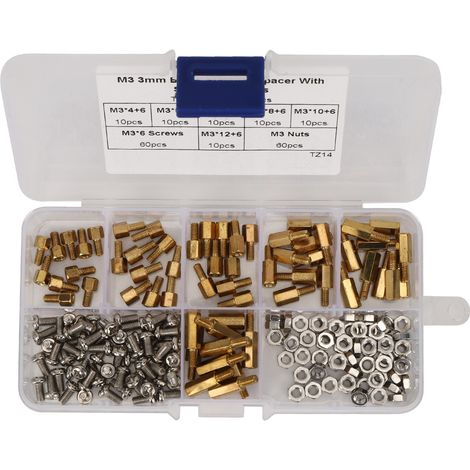 Kit de 180 entretoises, vis et écrous unidirectionnels en acier au carbone, assortiment de fixations M3 avec boîte (1/5)