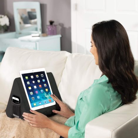 Support tablette souple noir léger pour utilisation mains libres, support portable ergonomique pour tablette smartphone, accessoire pratique pour lecture vidéo et travail (1/3)
