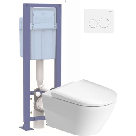 Pack WC suspendido sin aro DURAVIT D-Neo con asiento anticaída + Estructura soporte SIAMP + Mando blanco (1/5)