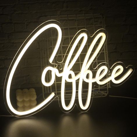 Enseigne néon « Coffee » — Veilleuse LED blanc froid, alimentation USB  parfaite pour les cafés, les cuisines et les chambres (1/5)