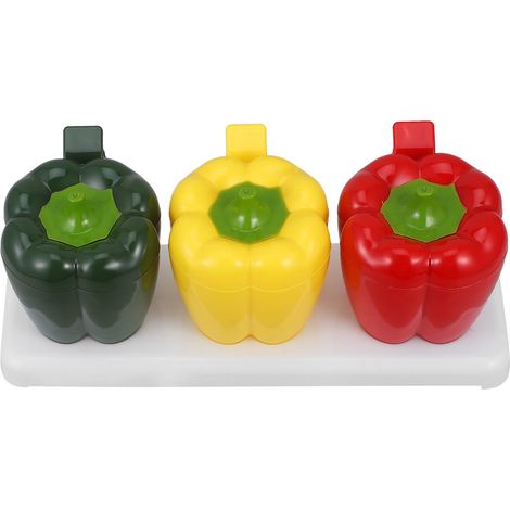 Boîte à épices à poivre colorée et mignonne, récipient alimentaire avec couvercle, étagère en plastique, bouteille de rangement, pot à sucre avec couvercle, pot à épices, salière, lot de 3 (1/5)