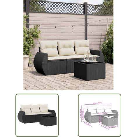 The Living Store Salon de jardin 4 pcs avec coussins noir résine tressée - Ensemble Salon De Jardin - Salon De Jardin Design - Meuble De Jardin - Mobilier De Jardin - Résine Tressée (1/3)