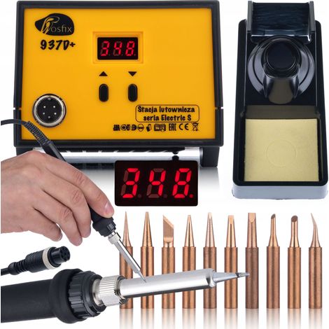 Estaci贸n de soldadura Rosfix 937D+ de 60 W con un juego de 10 puntas de cobre.