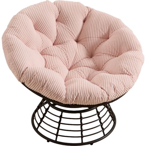 Fauteuil Papasan Rotatif 360° en Résine Tressée avec Coussin Épais en Velours Côtelé Rose, Structure en Acier Marron (1/5)