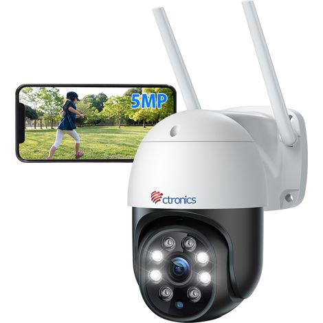 Ctronics 5MP Überwachungskamera Wifi 2,4/5GHz extern innen Reichweite von 30 Metern Bewegungserkennung von Menschen automatische Nachverfolgung Weiß (1/5)
