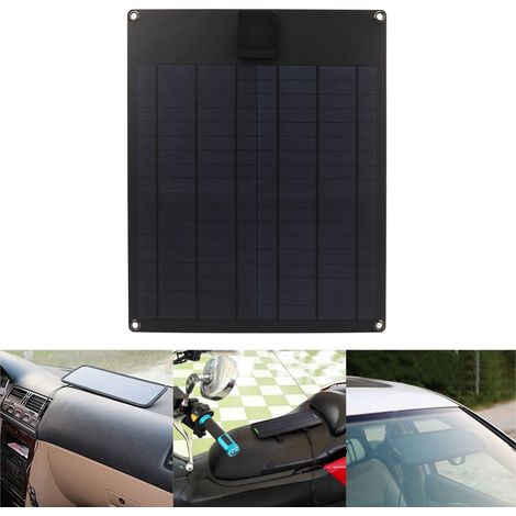 Monokristallines Silizium-Solarpanel mit zwei Ausgängen (5V/12V), 20W, für Auto, Boot, Anhänger oder Wohnmobil (ohne Batterie), schwarz. (1/5)