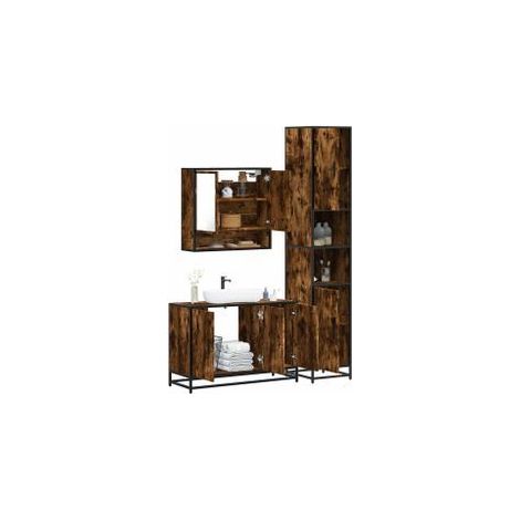 Ensemble de meubles de salle de bain 3 pcs Chêne fumé (1/5)