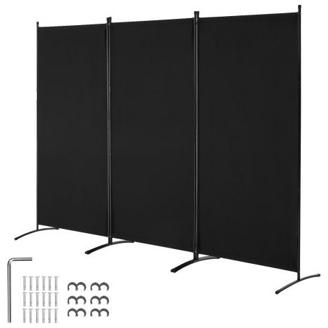 Biombo Separador de Ambientes de 2600 x 1840 x 520 mm, Separador Plegable de Ambientes de 3 Paneles Mampara de Privacidad para Interiores, Separador de Ambientes para Oficina, Dormitorio, Negro (1/5)