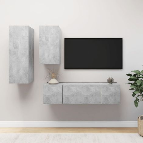 4-tlg. TV-Schrank-Set Betongrau Holzwerkstoff