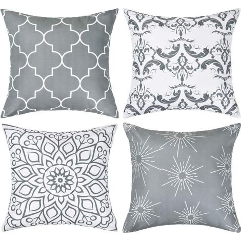 Housse De Coussin - 45 x 45 cm - Gris - Lot De 4 - Pour Canapé Et Chambre À Coucher (1/5)