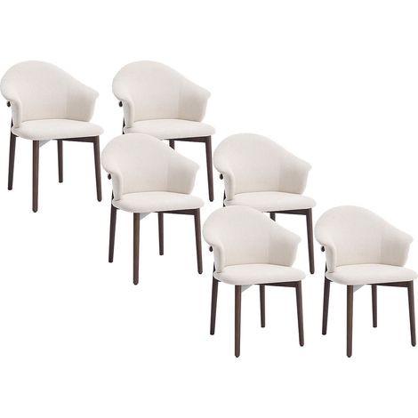 Lot de 6 chaises en tissu texturé et bois d'hévéa - Crème - LUMELY (1/4)