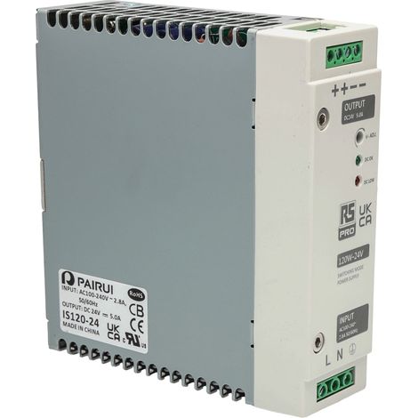 Rs Pro – Alimentation à découpage 24V c.c. 5A – Tension d'entrée 230V c.a. – Puissance 120W pour installations électriques stables