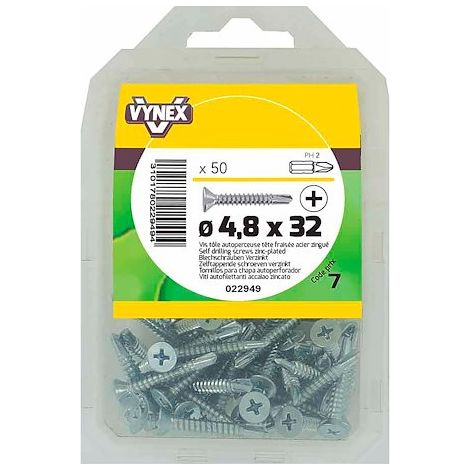 Vis tôle autoperceuse tête fraisée cruci acier zingué Ø 4,8 x L 32 mm - Paquet de 50 - Maxiburo (1/2)