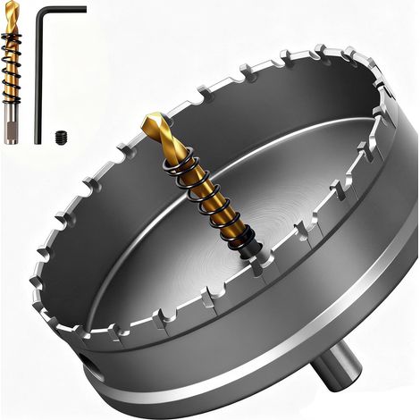 Carbide Hole Saw 120 mm 3 Blades for Stainless Steel, Metal and Iron 2 pilot drills, hex key, case, clean drilling on sheet metal tube plate, clean cut (1/5)
