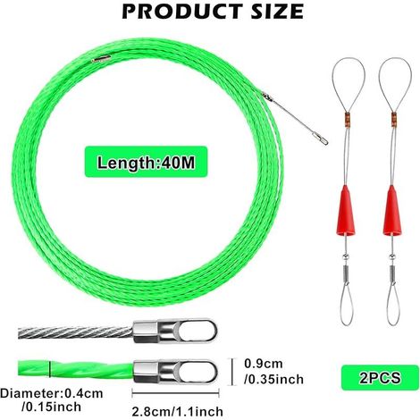 40M Aiguille Electricien, Tire Fils Electrique Aiguille Tire Fil avec 2 Ressorts de Guidage, Tire Cable Electrique Diamètre 4 mm pour Pose Conduit de Sol (1/5)