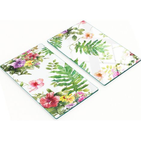 Tablas de vidrio decorativas multifuncionales para cocina con estampado floral, 2x30x52 cm.