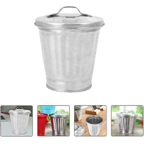 Poubelle, mini poubelle de bureau en métal avec couvercle, poubelle pour pot de fleurs, petits conteneurs de recyclage (1/5)
