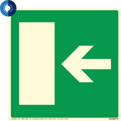 Panneau photoluminescent HD Sortie de secours à gauche - rigide 200x200mm - 4055442