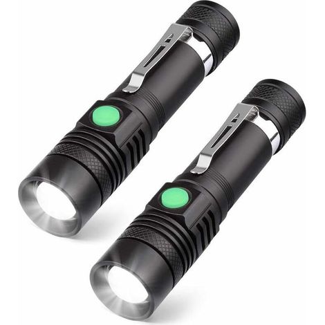 Lauwexe – Hochleistungs-USB-Taschenlampe mit Akku – 3 Leuchtmodi – IPX4 wasserdicht – Zoomfunktion – USB-Kabel inklusive – 2er-Pack mit Batterien (1/5)
